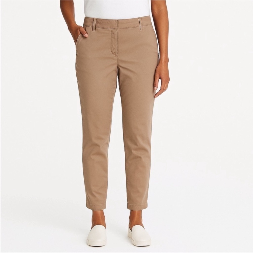 Eileen Fisher Chino Pants Slim Ankle Cropped Trousers Tencel Beige Brown Size 4
